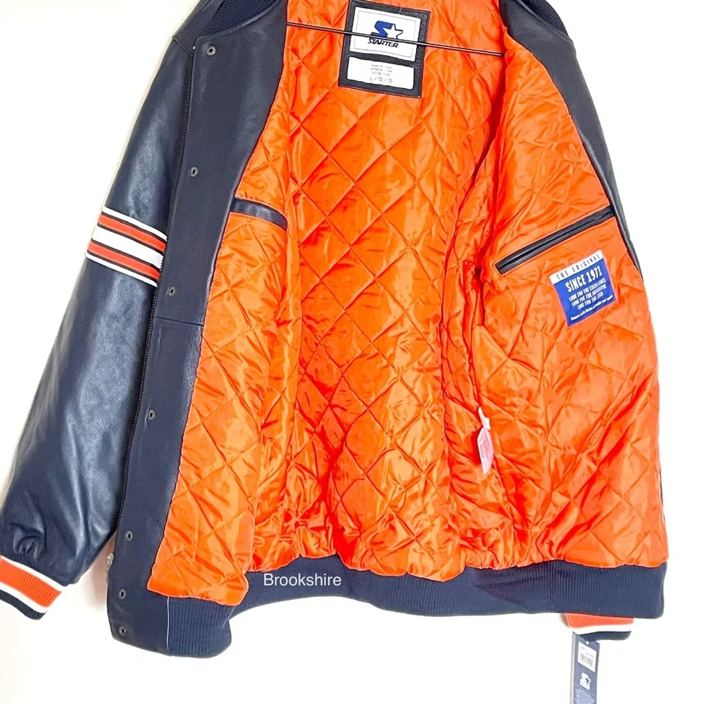 Starter Chicago Bears Leather Jacket Size Large